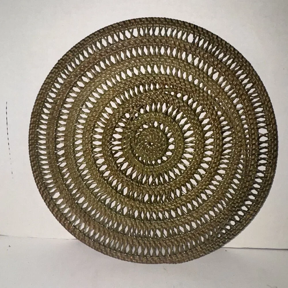 Vintage Woven Rattan Wicker Round Placemats Charger Mats Set of 2 Boho 15”